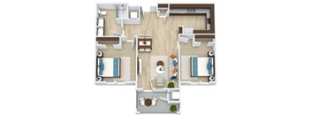3D floor plan for 2 Bedroom, 1 Bathroom Apartment as Aspen Ridge