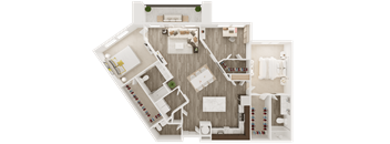 2 bedroom 2 bathroom floor plan at The Apex at CityPlace, Overland Park, KS, 66210