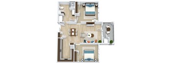 3D floor plan for 2 Bedroom, 1 Bathroom Apartment as Aspen Ridge