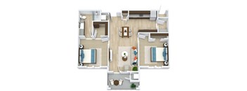 3D floor plan for 2 Bedroom, 1 Bathroom Apartment as Aspen Ridge