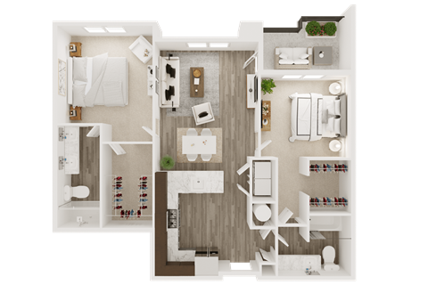2 bed 2 bath floor plan A at The Apex at CityPlace, Overland Park, Kansas