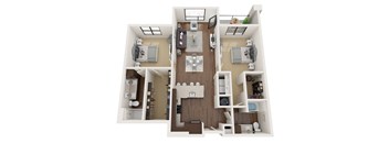 2 bedroom 2 bathroom Floor plan E at The Residences at Galleria, Overland Park, KS, 66211