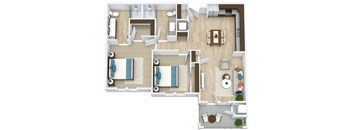 3D floor plan for 2 Bedroom, 2 Bathroom Apartment as Aspen Ridge
