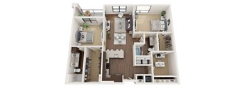 3 bed 2 bath Floor Plan at The Residences at Galleria, Overland Park, Kansas