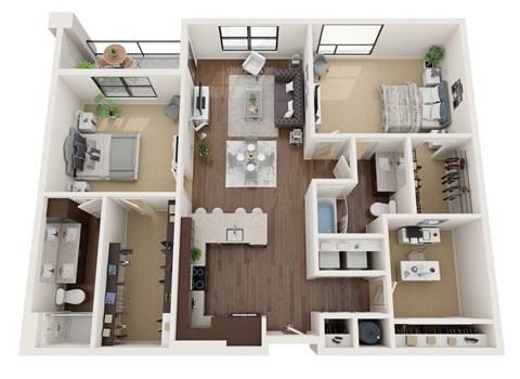 3 bed 2 bath Floor Plan at The Residences at Galleria, Overland Park, Kansas