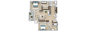 3D floor plan for 2 Bedroom, 2 Bathroom Apartment as Aspen Ridge