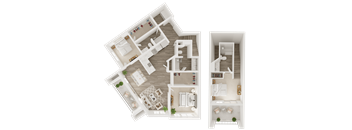 3 bedroom 3 bathroom floor plan B at The Apex at CityPlace, Overland Park