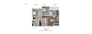 B2 850 sq ft Floor Plan at Capitol Grove Apartments, Des Moines, IA