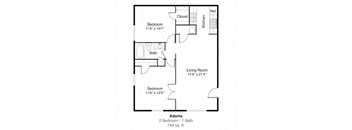 2D Floor Plan Image for 2 bed, 1 bath apartment at Jefferson Park in Liberty