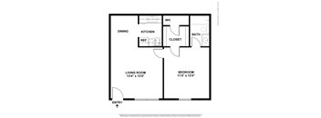2D Floor Plan Image for 1 bed, 1 bath apartment at Jefferson Park in Liberty