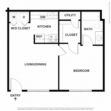 2D Floor Plan Image for 1 bed, 1 bath apartment at Jefferson Park in Liberty