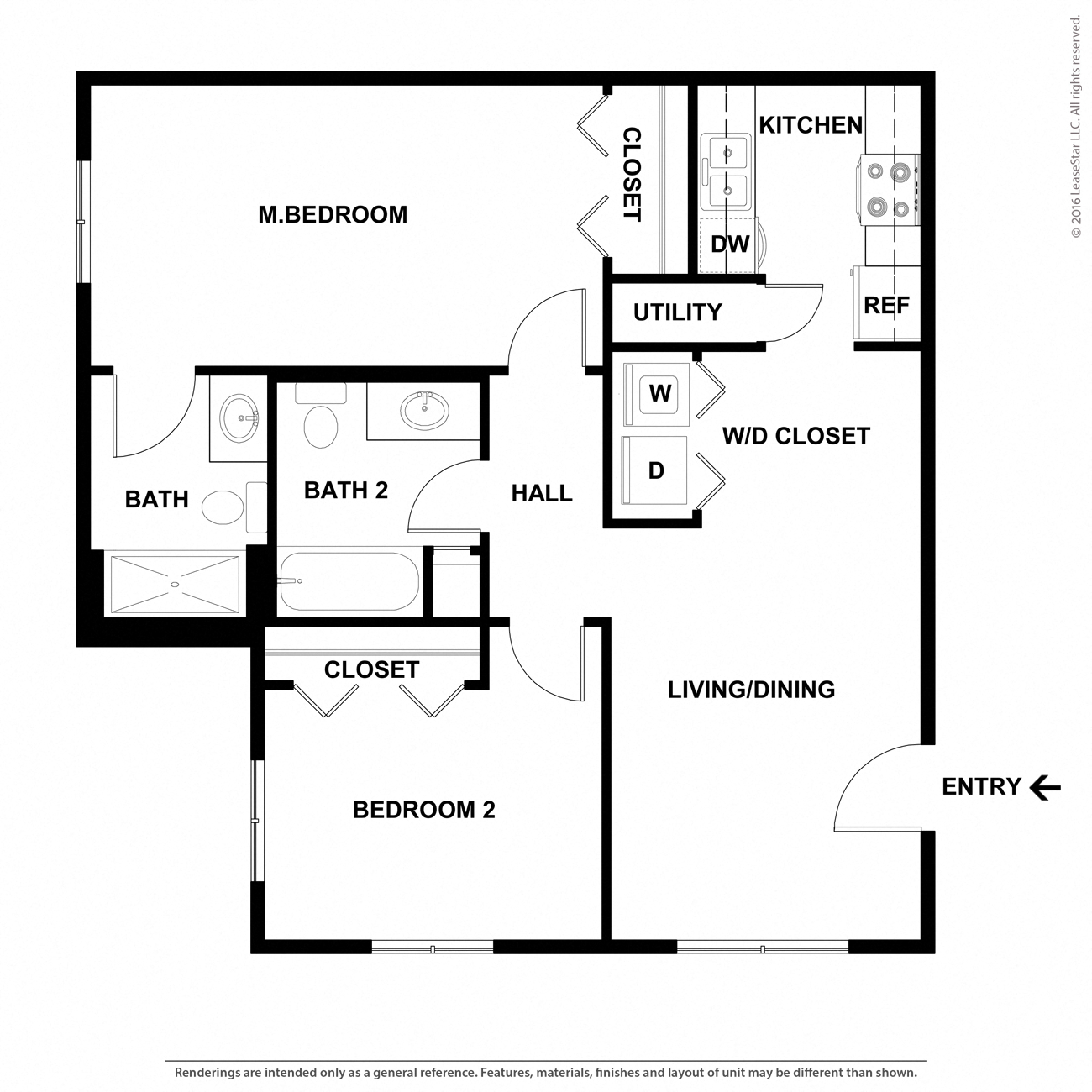 2D Floor Plan Image for 2 bed, 2 bath apartment at Jefferson Park in Liberty