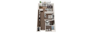 1 bed 1 bath floor plan A at The Residences at Galleria, Kansas