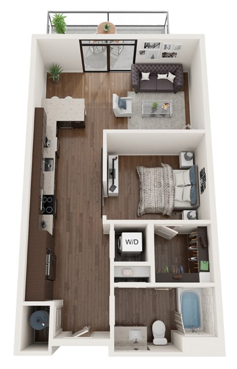 1 bed 1 bath floor plan A at The Residences at Galleria, Kansas