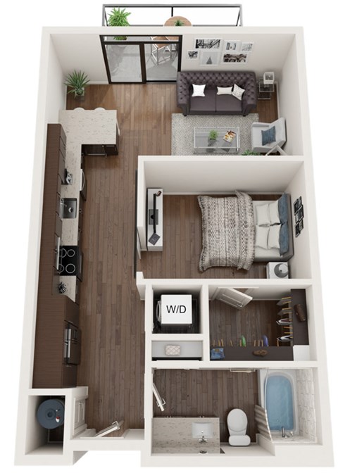 1 bed 1 bath floor plan C at The Residences at Galleria, Kansas, 66211