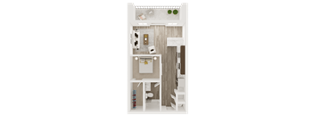 Studio 1 bath floor plan B at The Apex at CityPlace, Overland Park, Kansas
