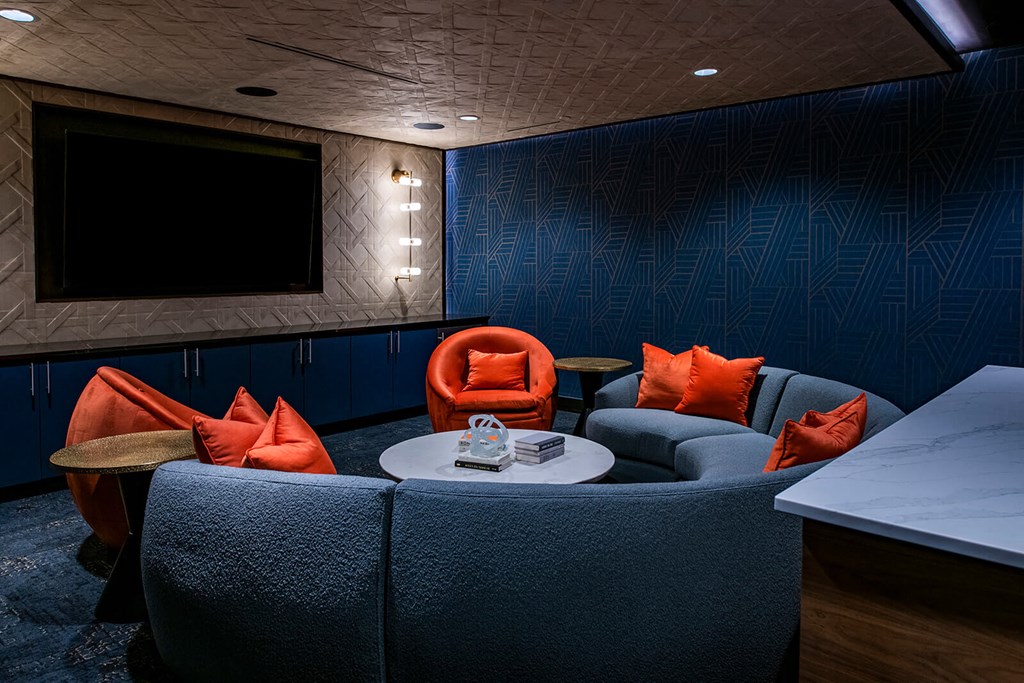 Media Lounge with seats at The Residences at Galleria, Overland Park