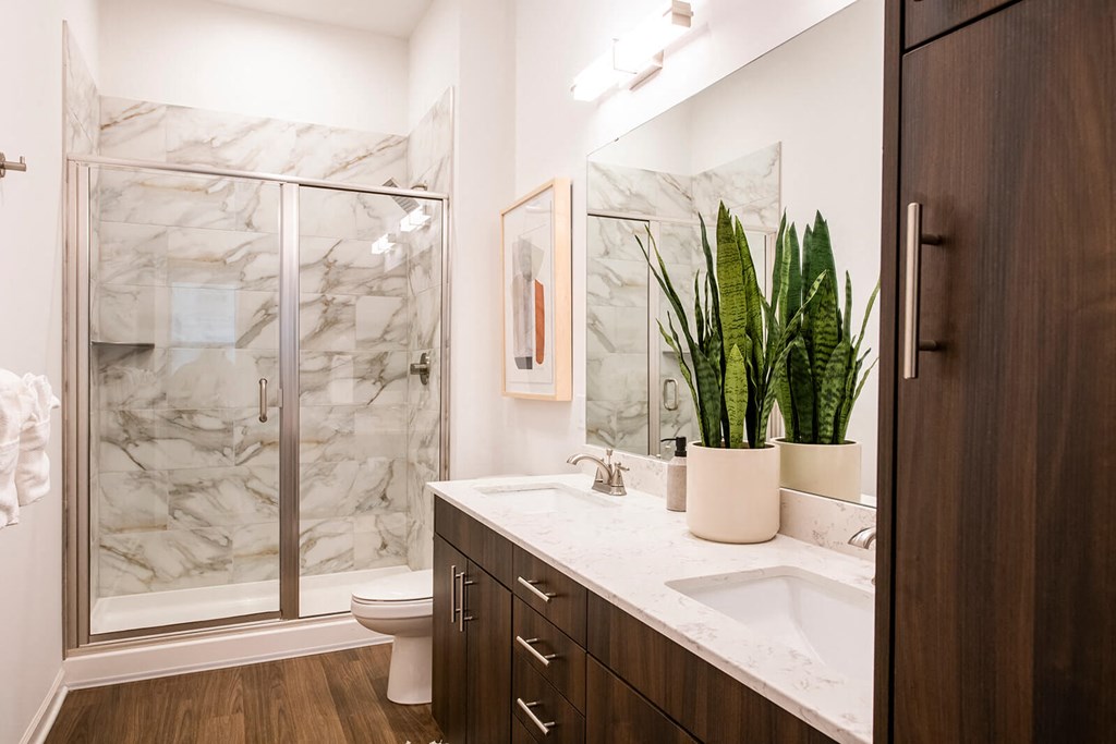 Bathroom with Quartz Countertops at The Residences at Galleria, Overland Park, KS, 66211
