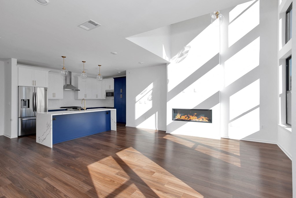 Living room and kitchen at 44 Washington, Kansas City, 64111