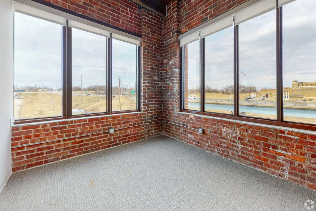 Loft living space with large windows