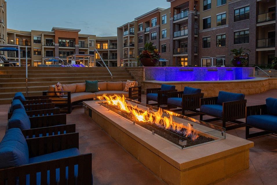 Pool side firepit at 44 Washington, Missouri