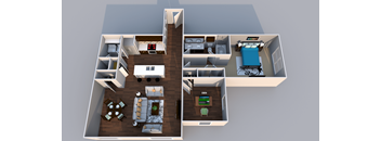 Pessoa floor plan showing a 1 bedroom apartment with a den  at EdgeWater at City Center, Lenexa, Kansas