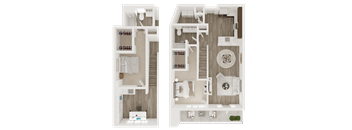 2 bedroom 2 bathroom floor plan C at The Apex at CityPlace, Overland Park, 66210