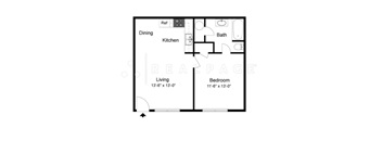 2D Floor Plan Image for 1 bed, 1 bath apartment at Jefferson Park in Liberty