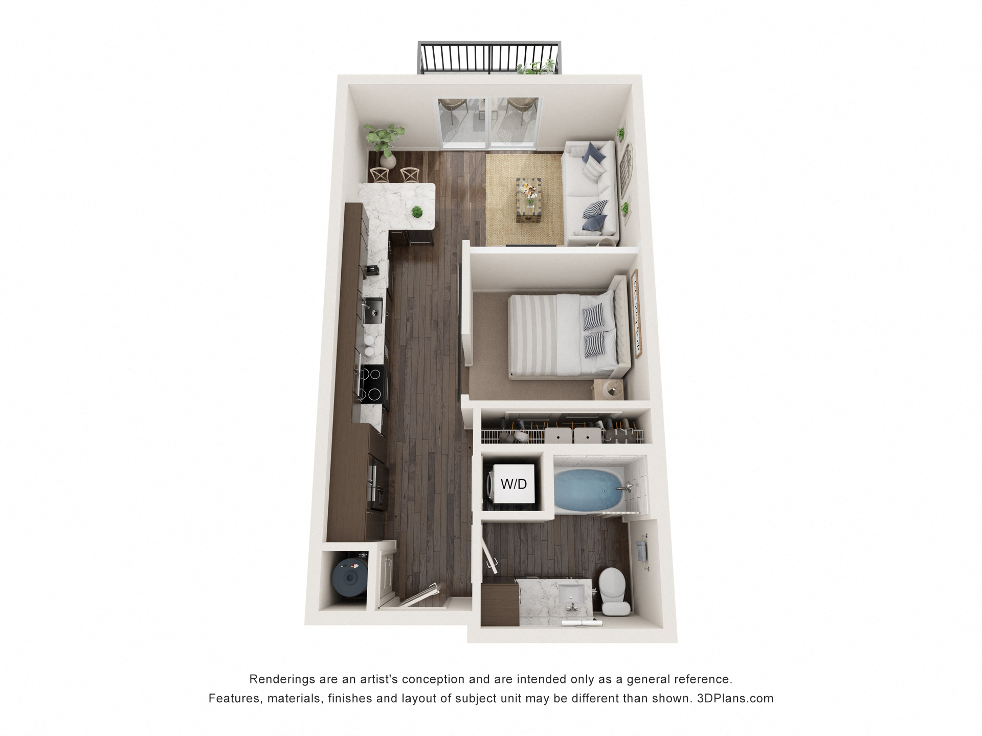 Studio 1 bath floor plan at The Clearing at ONE28, Kansas, 66062