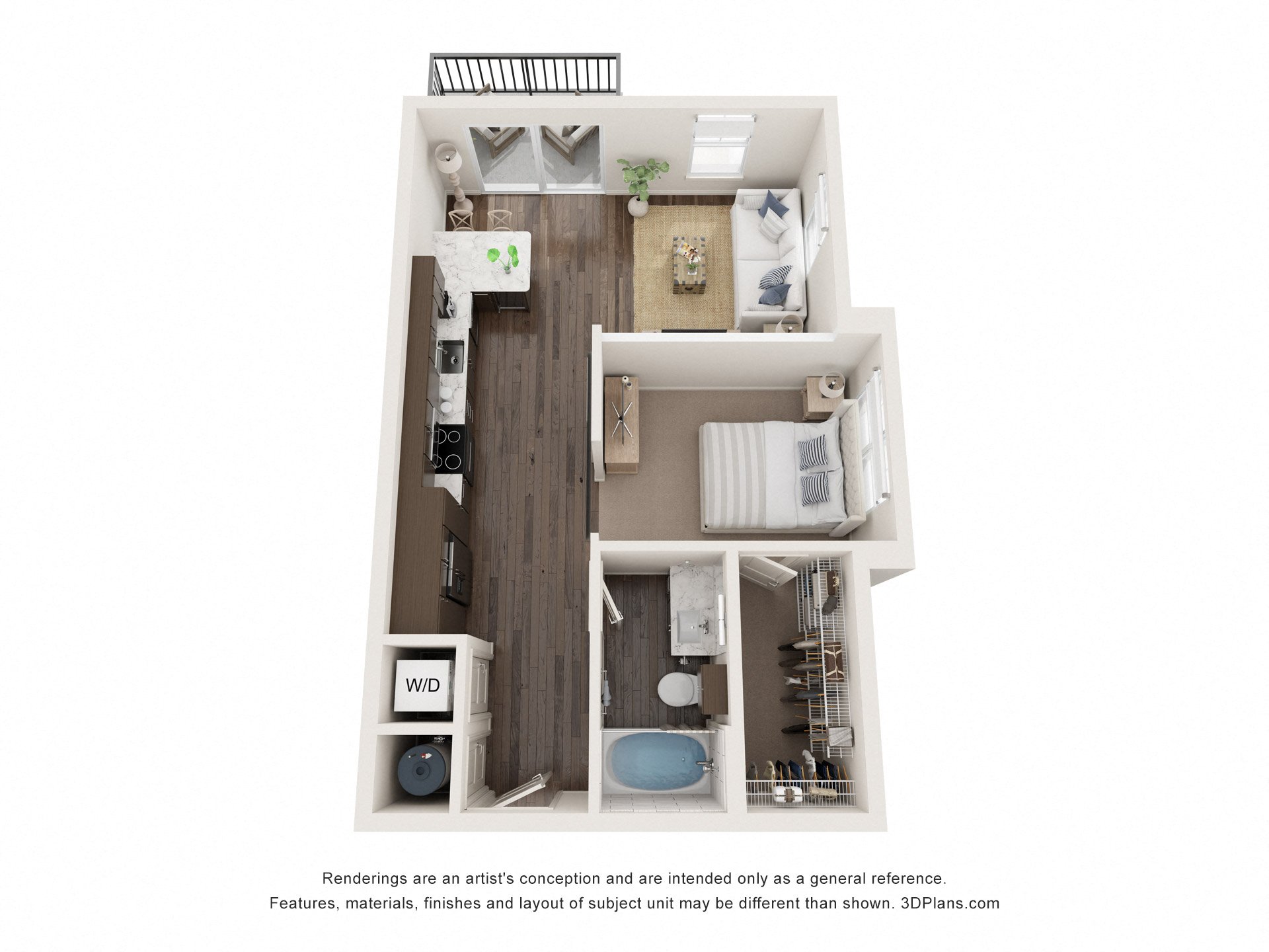 Studio 1 bath floor plan B at The Clearing at ONE28, Olathe, KS, 66062