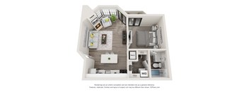A 3D floor plan of a house with labeled rooms.