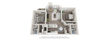 A 3D floor plan of a house with labeled rooms.