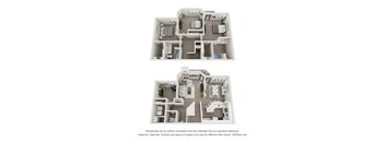 Two floor plan images of a house with a kitchen, living room, bedrooms and bathrooms.