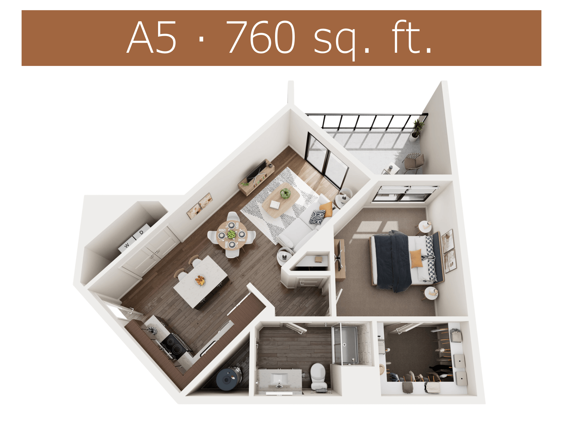 A5 apartment is 760 square feet.