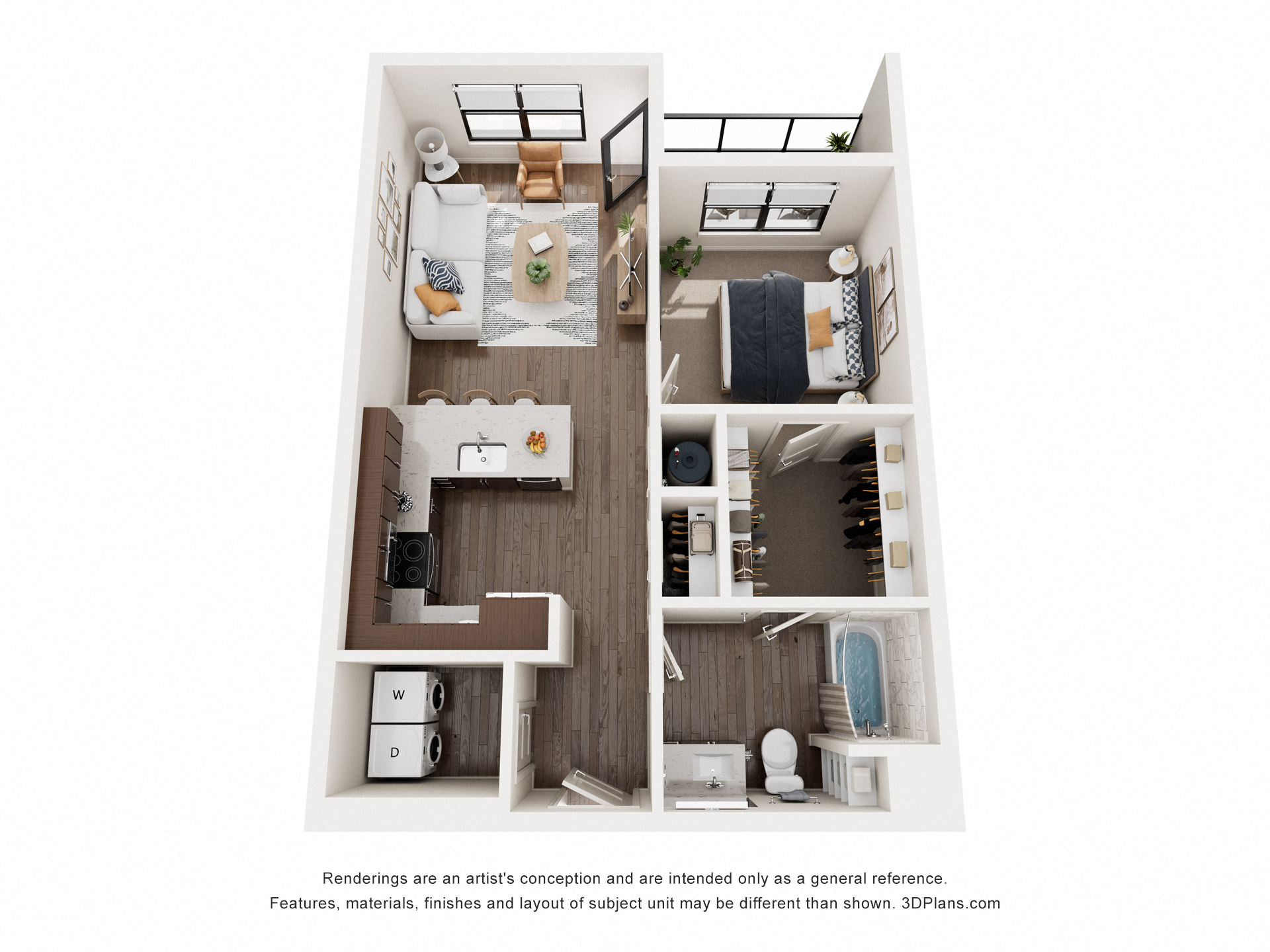 A1 floor plan showing one bedroom and one bathroom