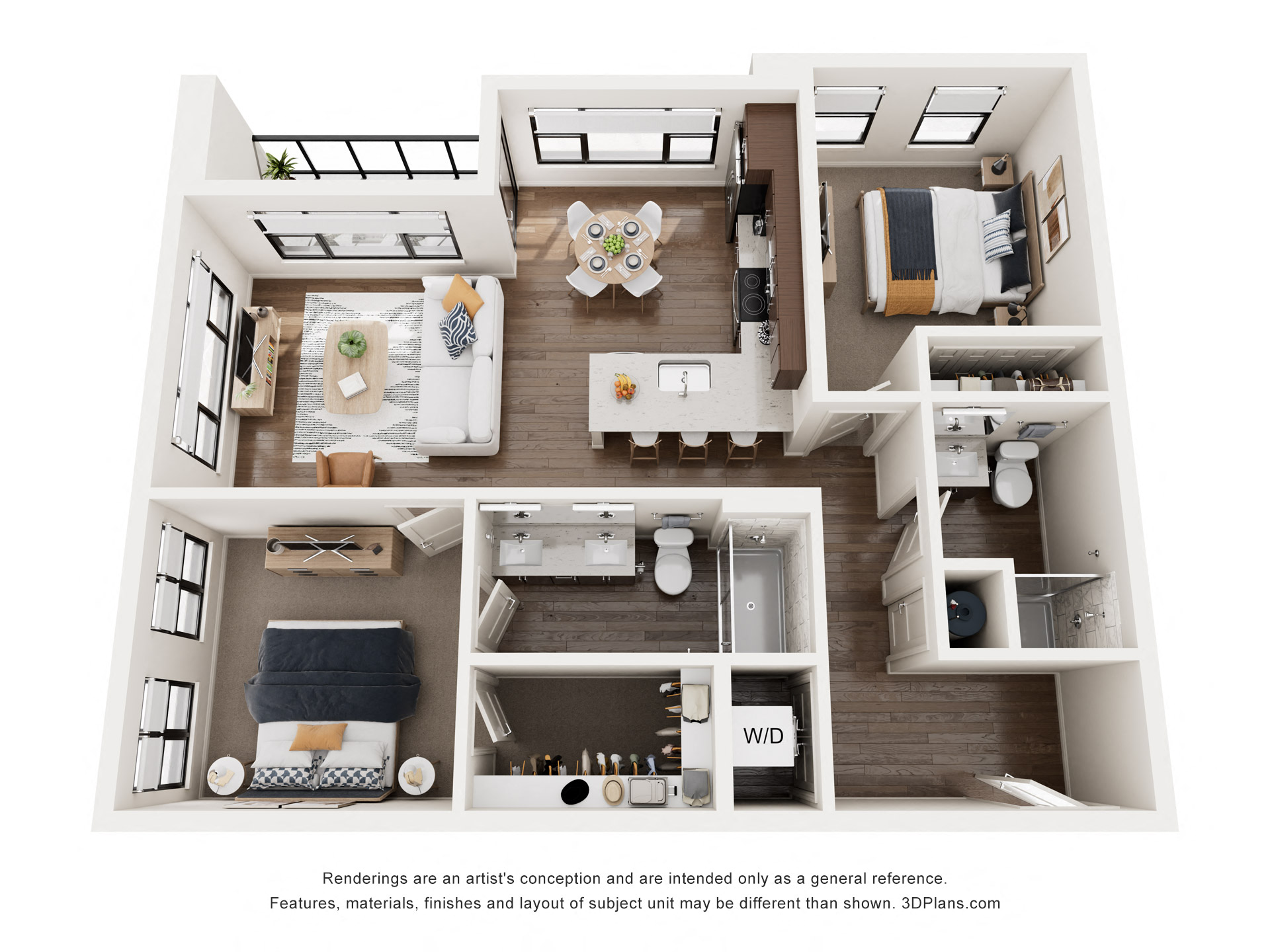 B1 floor plan showing two bedroom and two bathroom apartment is Castle Rock CO