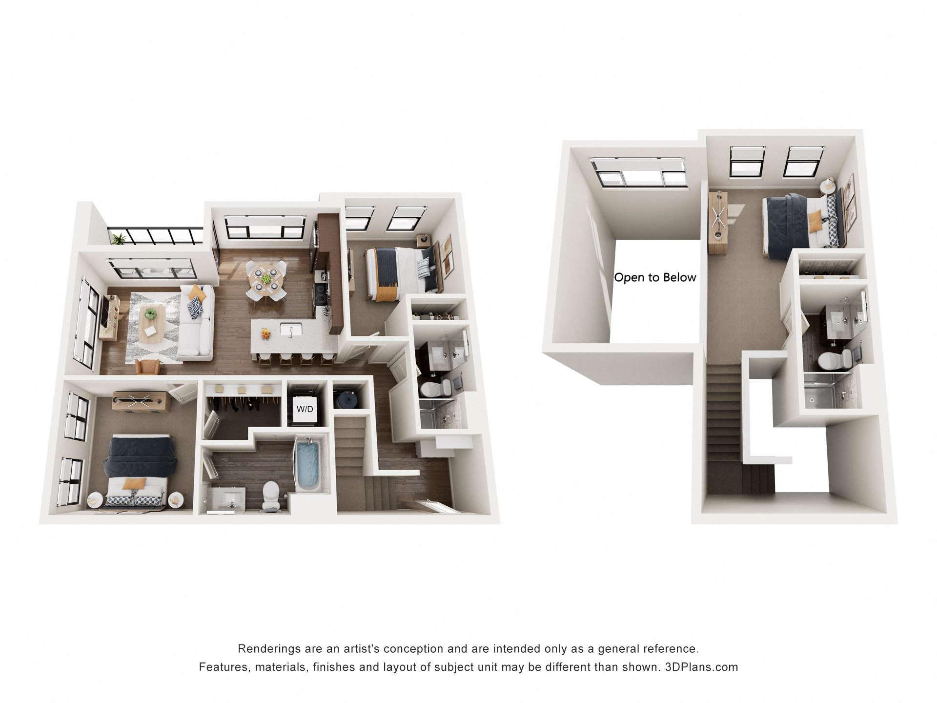 C1 floor plan showing 2 story 3 bedroom, 3 bathroom apartment in Castle Rock, CO