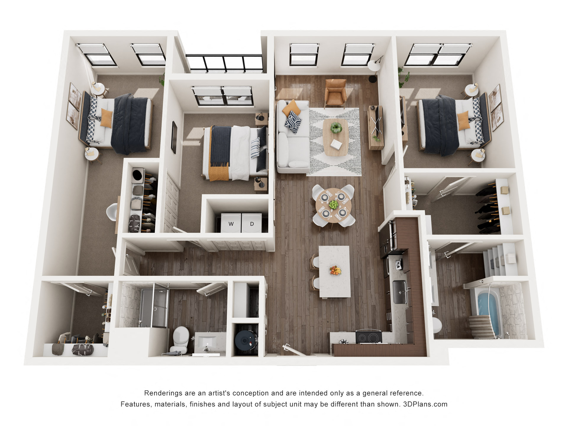 C2 floor plan showing three bedroom and two bathroom apartment is Castle Rock CO