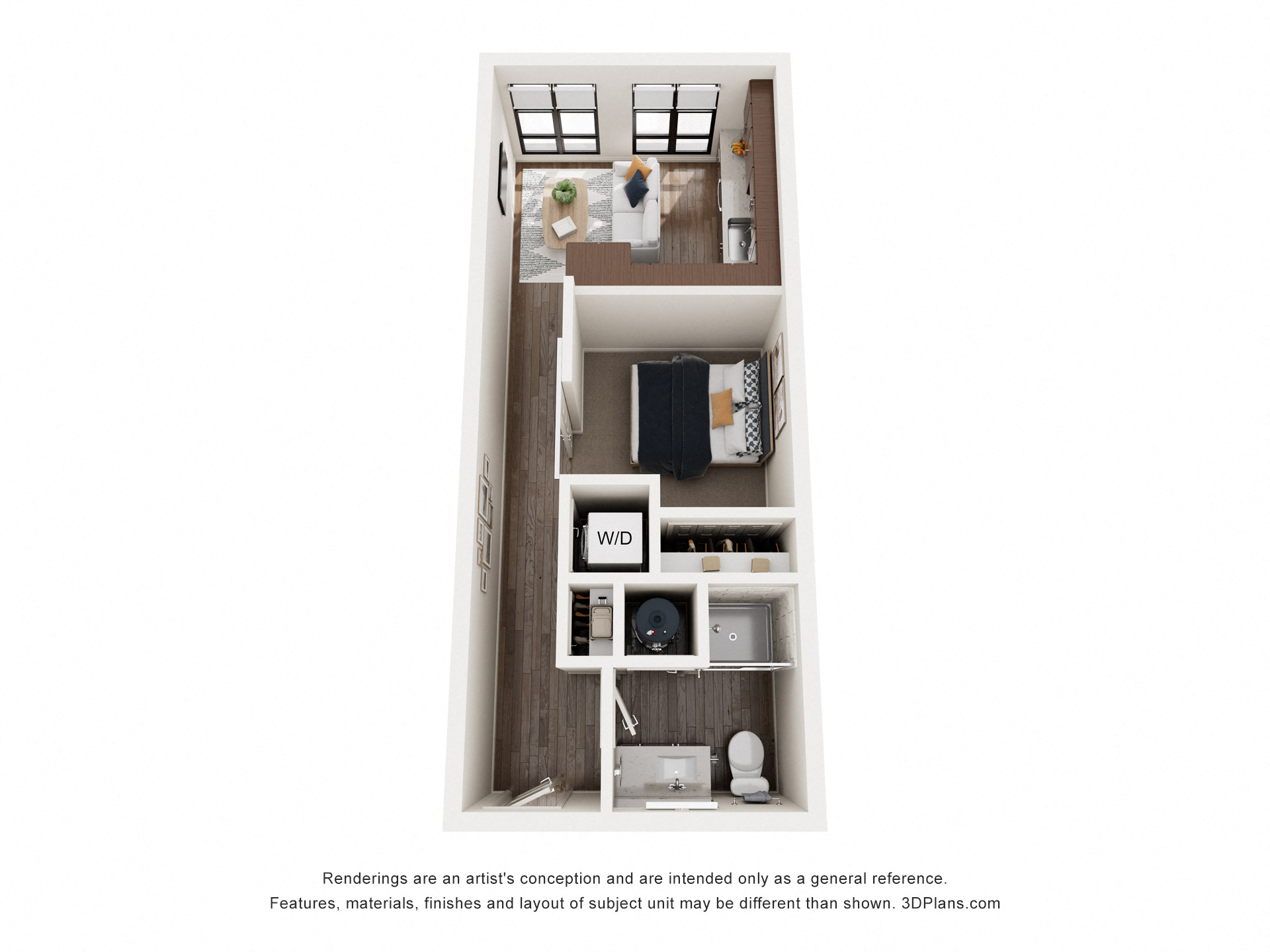 E1 floor plan showing studio apartment in Castle Rock CO