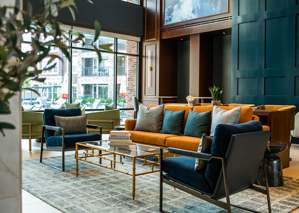 Couch in living room at The Villas at Waterside, Kansas