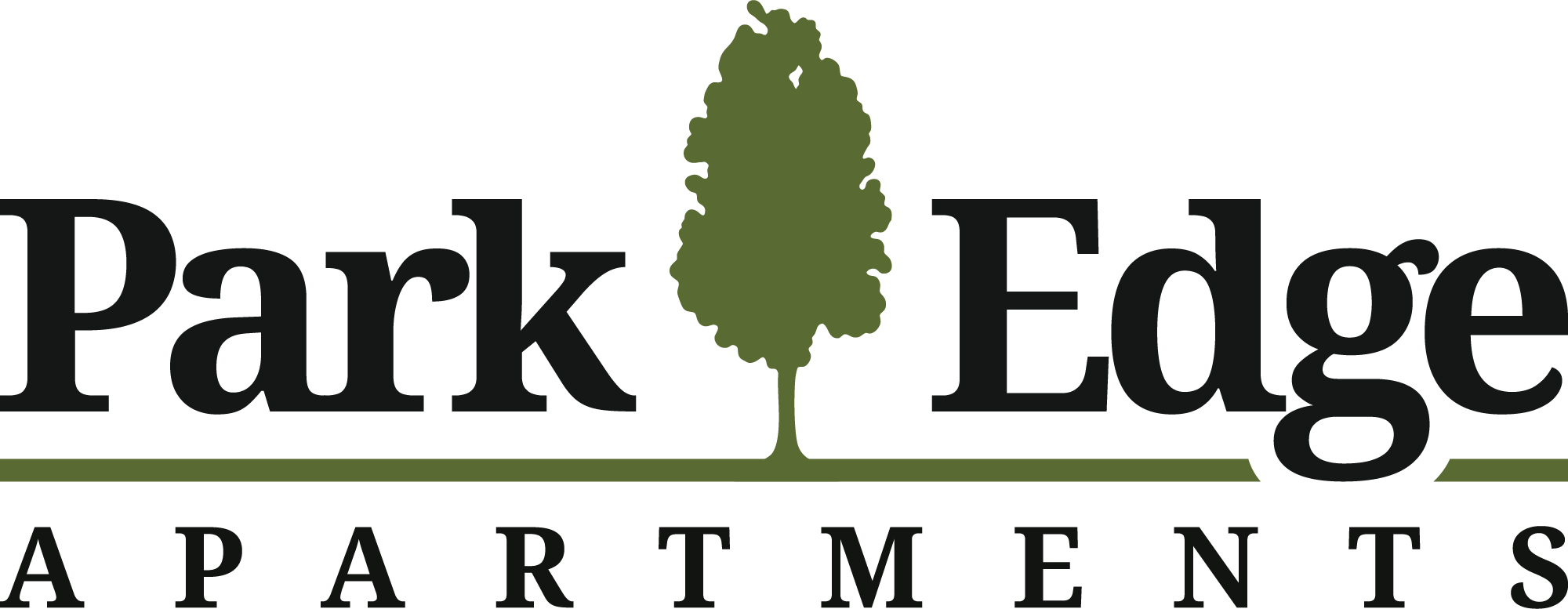 A logo for Park Edge Apartments featuring a tree.