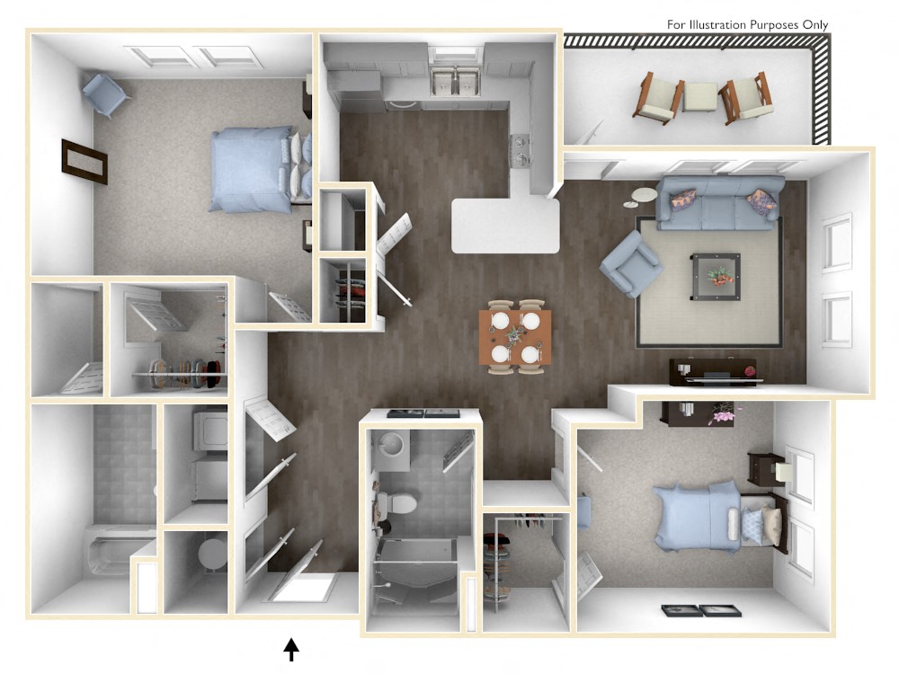 The Hawthorne 2 Bed 2  Bath Floor Plan at The Crest at Laurel Canyon, Canton, Georgia