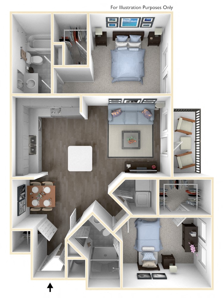 The Oak 2 Bed  BathFloor Plan at The Crest at Laurel Canyon, Georgia, 30114