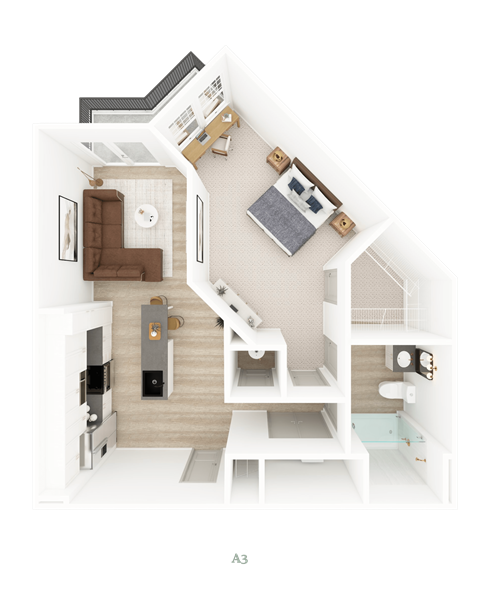 A 3D floor plan of a house with labeled room A3.