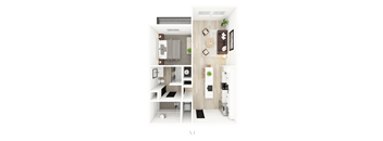 A series of images showing different views of a modern, minimalist apartment.