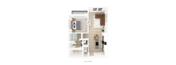1 Bed 1 Bath Floorplan E at District on the Etowah Apartments, Canton, 30114