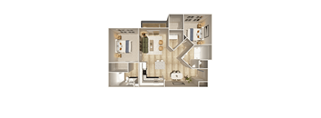 2 bed 2 bath Floorplan at The Crest at Oakwood Apartments, Oakwood