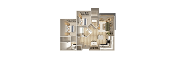 2 bed 2 bath D Floorplan at The Crest at Oakwood Apartments, Oakwood , Georgia