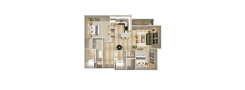 2 bed 2 bath F Floorplan at The Crest at Oakwood Apartments, Georgia