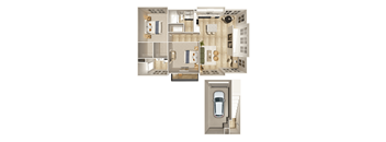 2 bed 2 bath B Floorplan at The Crest at Oakwood Apartments, Georgia, 30566